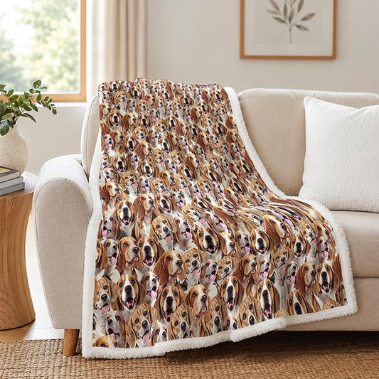 BlessLiving Beagle Brown Throw Blanket with Dense Dog Patterns Sherpa Fleece Blanket Couch Bed, Soft Cozy Warm Pet Blankets for Puppy Lovers Cute Animal Print Gift 60x80 Inches
