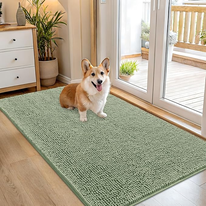 OLANLY Dog Door Mat for Muddy Paws 54x32, Super Absorbent Chenille Mud Mat | Sage Green, Absorbs Moisture and Dirt, Non-Slip Machine Washable Doormat, Quick-Drying Indoor Entryway Floor Carpet for Dogs