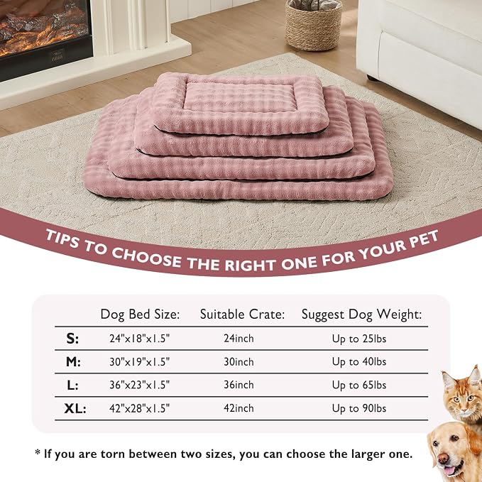 Dog Bed Mat Crate Pad for Medium Dogs, Dusty Pink, 30"x 19" | Washable Soft Pet Sleeping Mat, Anti-Slip Kennel Pad with 3D Bubble Pattern