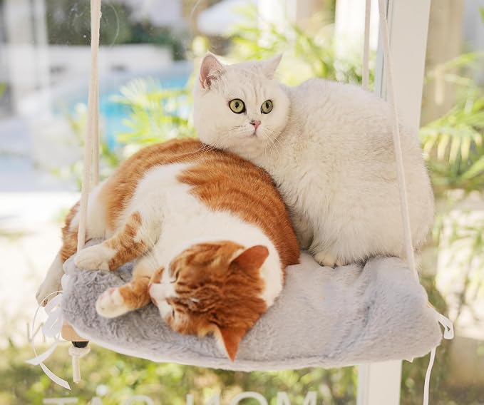 Foldable Cat Window Perch, Soft Window Bed for Overlooking, Sunbathing and Climbing,Stable Cat Seat Mounted with Strong Suction Cups- Maximum Hold Up to 40lbs(Light Grey)