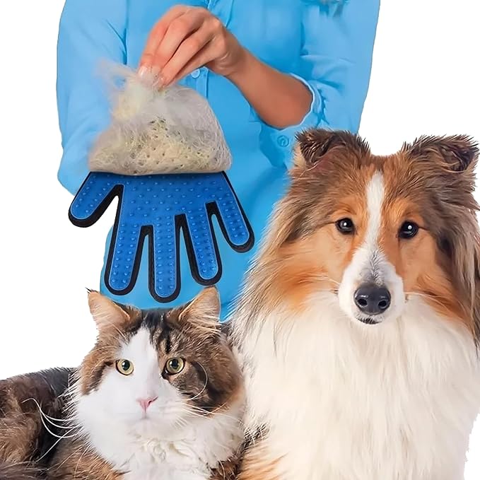 3-in-1 Pet Grooming Kit – Pet Deshedding Glove, 360° Silicone Finger Toothbrush, and Professional Dog Nail Clippers with File – Complete Grooming Set for Cats & Dogs with Short or Long Fur