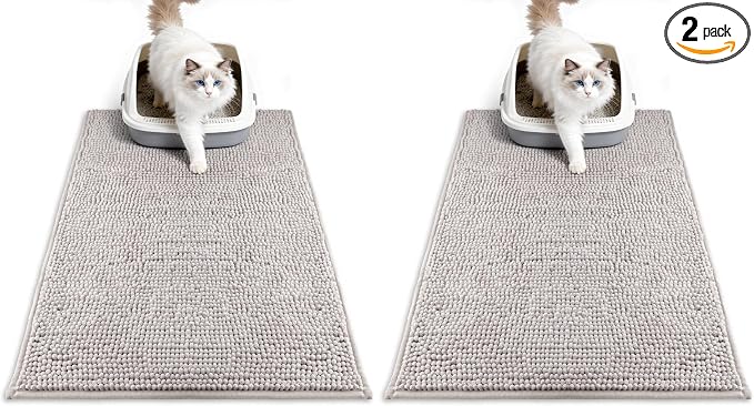 Pieviev Chenille Cat Litter Mat for Litter Box, 28"x22" Soft Ultra Absorbent Mat, Waterproof & Non-Slip, Easy to Clean Litter Trapping Mat for Indoor Cats, Gray (Pack of 2)