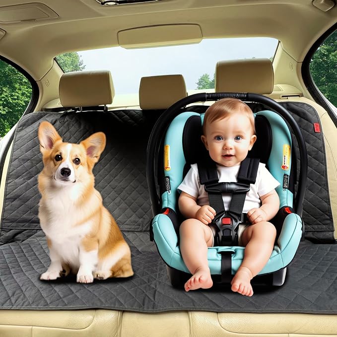 Kaiphy Dog Car Seat Cover, Back Seat Cover for Dogs Pet Car Seat Protector Waterproof Bench Car Seat Cover, Non-Slip Rear Seat Cover with 4 Safety Belt Openings for Safe Travel, Fits Cars Trucks SUVs