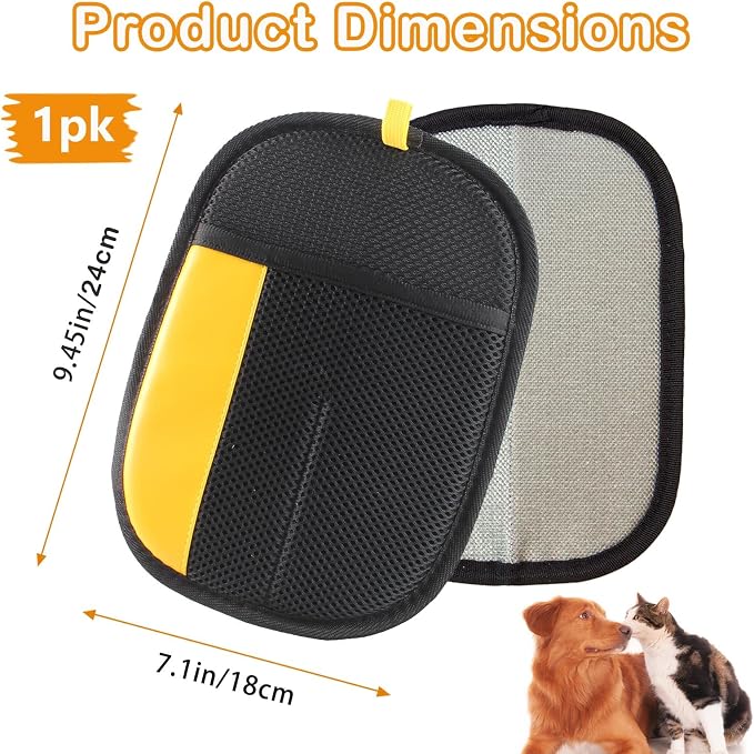 Thickened Pet Hair Removal Glove for Fabric Surfaces, BlackYellow | Easy-On 2-Finger Design; Secure Stay-Put Fit; Easy Hair Pickup; Reusable Design; Sofas, Beds, Carpets, Pet Beds and Car Seats