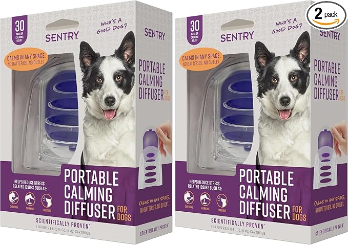 Sentry Behavior Portable Calming Diffuser for Dogs, Reduces Stress and Bad Behavior with Calming Pheromones, Easy-to-use Portable Design, 30 Day Release (Pack of 2)