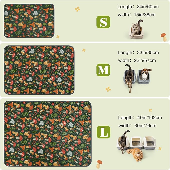Unicorn Catcher 33X22in 2packCat Litter Mat Machine Washable Soft 3D Air Mesh Litter Box Rug Non-Slip Backing Quick Dry Scatter Control for Paws,Green Mushrooms