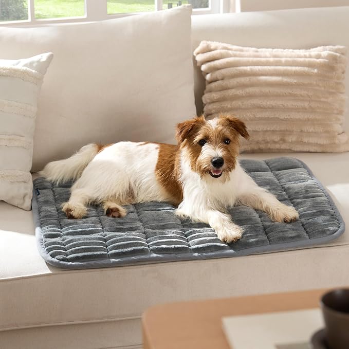 Bedsure ComfyFleece™ Washable Dog Crate Pad,Soft Fluffy Medium Pet Mat,30" | Thin Kennel Pad for Crates Topper,Flat Corduroy Fleece Pads for Dog Cages,Nonslip Bottom,Not Chewproof,Grey