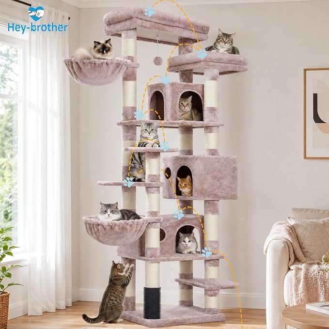 Hey-brother Cat Tree, Multi-Level Tower with 3 Condo, Hairbrush, MPJ035-MMU