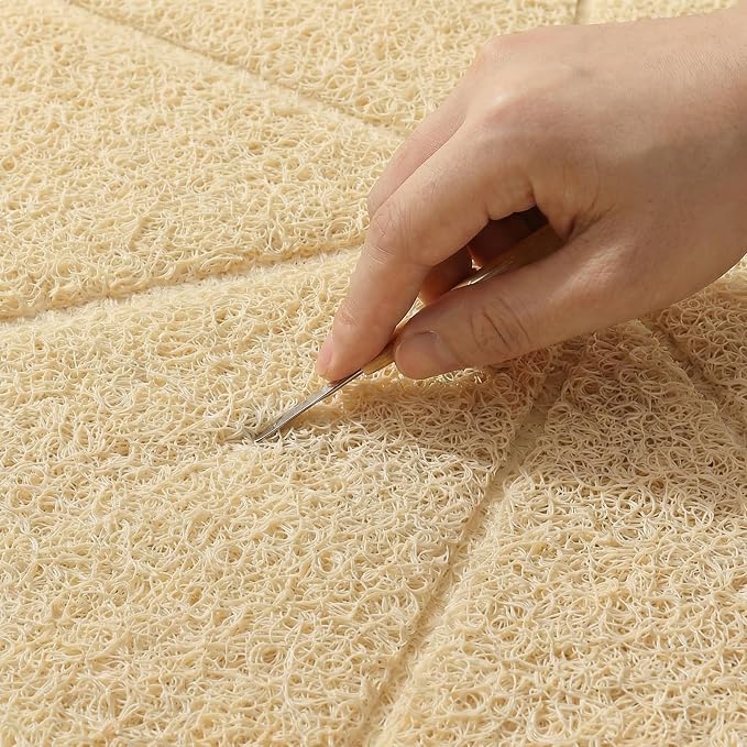 Cat Litter Box Mat, Kitty Premium PVC Pad, Durable Trapping Rug, Phthalate Free, Urine-Resistant, Scatter Control, Mosaic, L 35 x 23 Inch, Beige