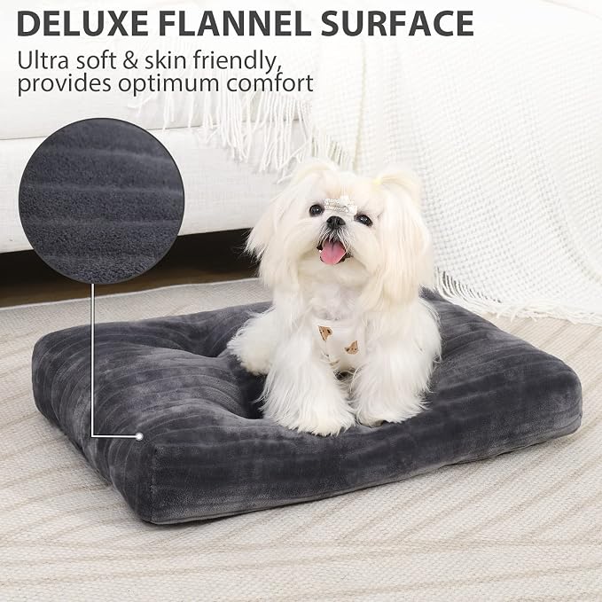 KSIIA Washable Dog Crate Bed Kennel Mat for Small Dogs,21 x 12 Inch,Gray | 3in thick soft PP filling,Elastic rebound,300gsm shed-proof flannel,Soft skin-friendly,Anti-slip bottom,Machine washable