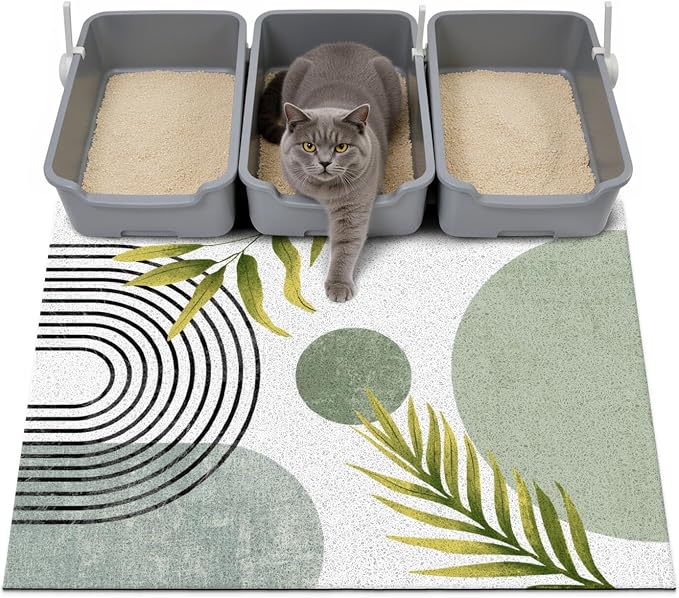 Cat Litter Mat Litter Trapping Mat, 40"x30" Waterproof Urine Proof Litter Box Mat Catcher Mat Non-Slip Washable for Kitty Kitten, Green