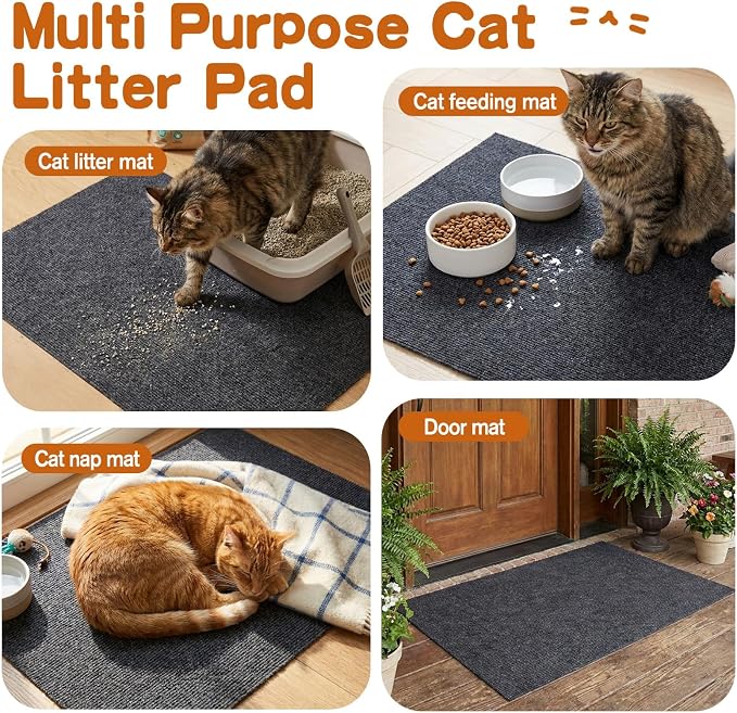 Cat Litter Trapping Mat, 28"x18" Litter Box Mat for Litter Box Furniture | Non Slip Plush Top & Waterproof Rubber Backing, Scatter Control Pad for Litter Box, Urine Proof, Gentle on Paws, Easy-Clean