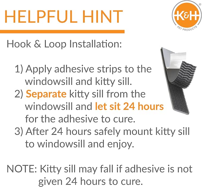 K&H Cat Window Perch, Heated Kitty Sill, Safety Listed, 24x14in, Fleece | Orthopedic Cat Window Hammock Bed Holds 40LBS, Washable Cover, Heated Kitty Windowsill Bed Seat for Indoors, Cream Fleece