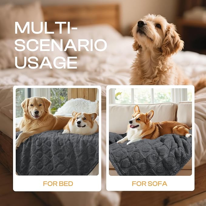 Luciphia Waterproof Dog Blanket for Medium Large Dogs Washable Bed Couch Protector Soft Fluffy 3D Heart Jacquard Pet Blanket with Sherpa Fleece Cozy Calming Throw Blankets, Grey 65x57 inch