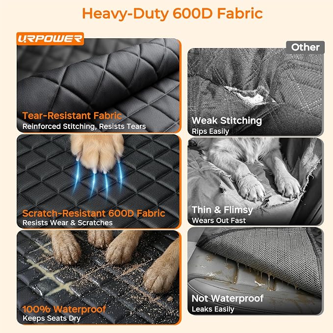 URPOWER Dog Car Seat Cover for Pets 100% Waterproof Seat Cover Hammock 600D Heavy Duty Scratch Proof Nonslip Durable Soft Back Seat Covers for Cars and SUVs