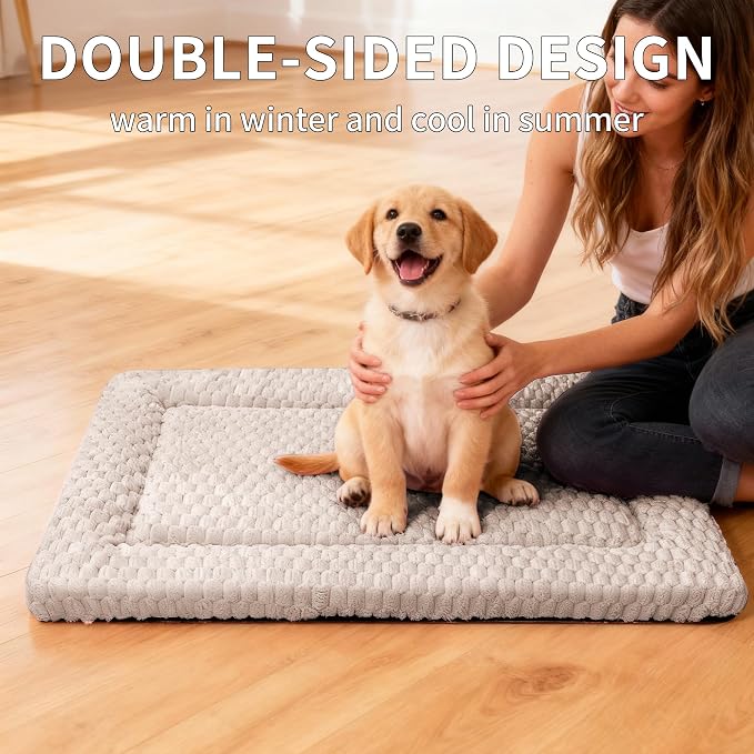 Dog Bed Mat,Reversible & Ultra Soft Kennel Pad-Machine Washable Pet Bed for Dogs & Cats-All-Weather Crate Liner for Crates,Carriers & Travel (Light Gray, 24" L x 18" W x 1.5" Th)