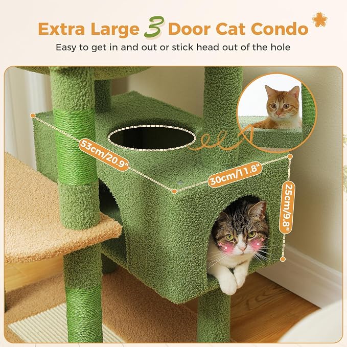 PAWZ Road 72" Cactus Cat Tree Tall Tower with Hammock&Condo for Large Cats | 20"×16" hammock for adult cats, tall cat tower with 7 scratching posts&pad, 2 large condos&top perches for multi-cats