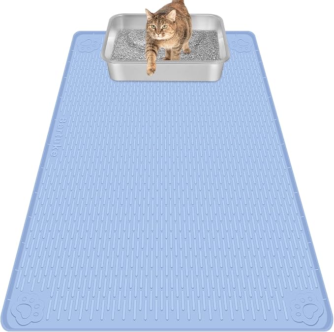 Silicone Cat Litter Mat for Litter Box 40”x28” Large Cat Mat, Blue | Waterproof, Non-Slip, Leak-Proof Rug Mat with Lip, Easy to Clean, Extra Large Litter Catcher Mat for Floor