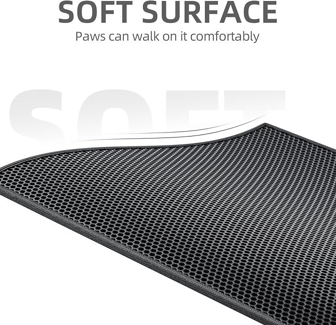ESTHELLO Cat Litter Mat Honeycomb Double Layer Design 24’ ’ x 15’ ’ Black