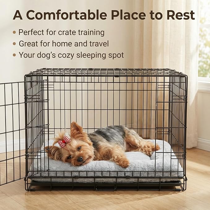 Dog Crate Bed 22x13,Washable Dog Crate Pad for Medium Dogs,Soft Kennel Bed Mattress with Non Slip Bottom,Light Grey