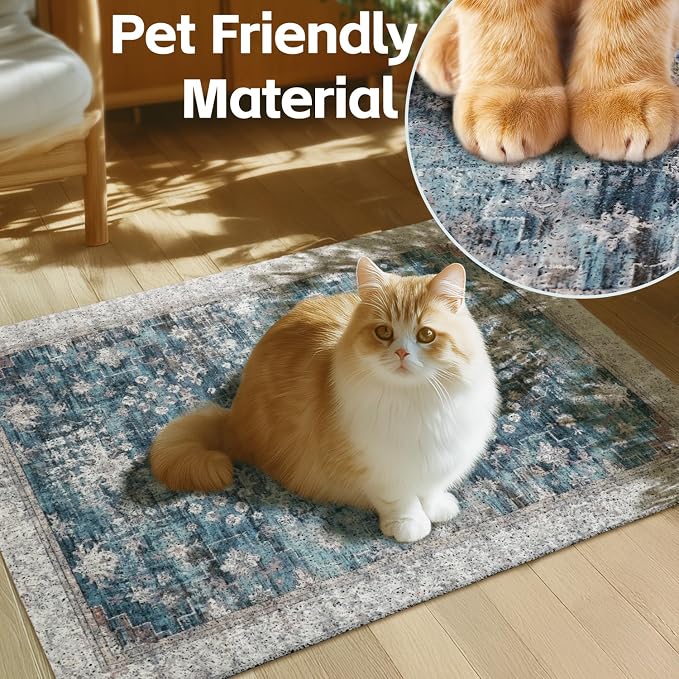 Cat Litter Mat Litter Trapping Mat, 24"x15" Waterproof Urine Proof Litter Box Mat Catcher Mat Non-Slip Washable for Kitty Kitten, Blue