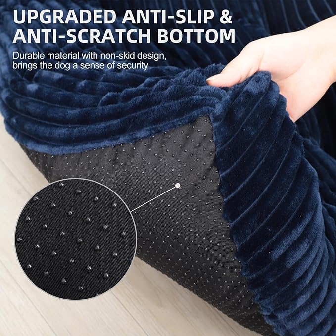 KSIIA Washable Dog Crate Bed Kennel Mat for Large Dogs,41 x 27 Inch, Blue | 3in thick soft PP filling,Elastic rebound,300gsm shed-proof flannel,Soft skin-friendly,Anti-slip bottom,Machine washable