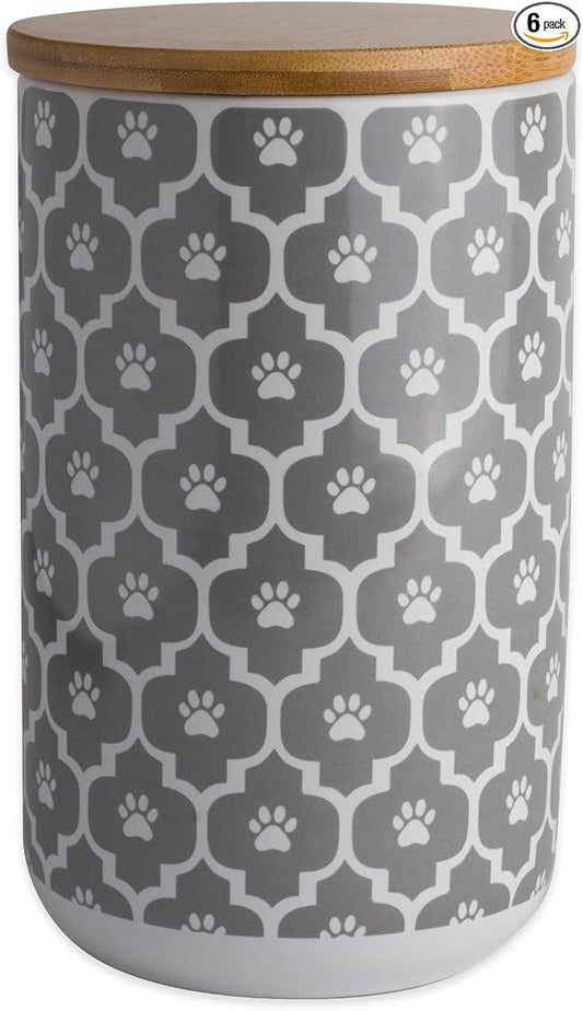 Bone Dry Lattice Collection Pet Bowl & Canister, Treat Canister, 4x6.5, Gray (Pack of 6)