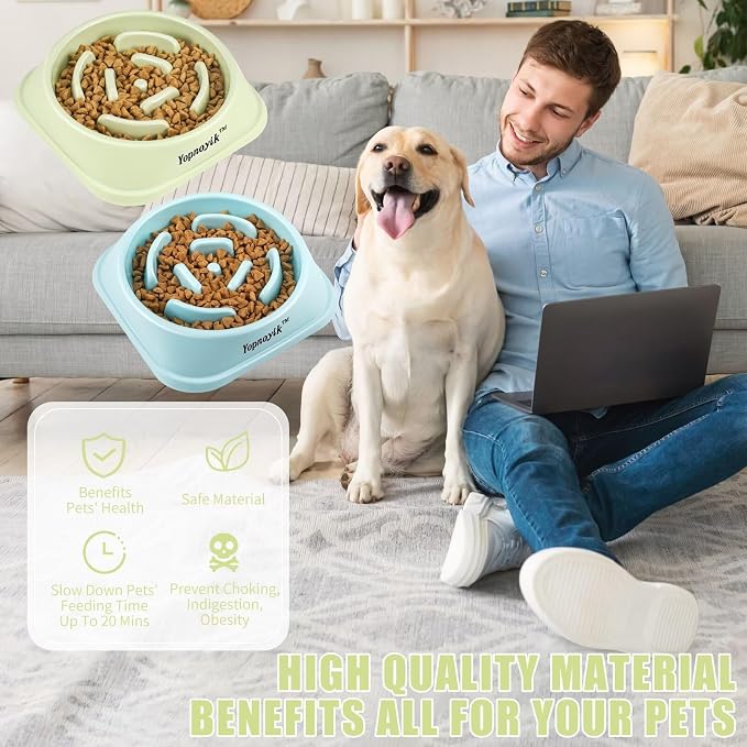 Yopnoyik 2 Pack Slow Feeder Dog Bowls for Healthy Eating, Non-Slip and Anti-Choking Design, Reduces Bloating & Overeating for Large Dogs, Easy to Clean