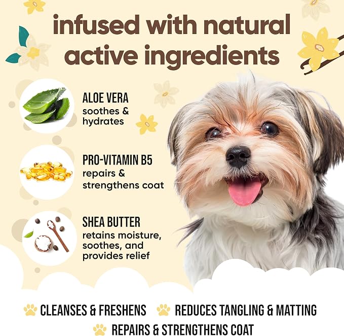 Vanilla & Shea Butter Dog Shampoo by Buddycare | Moisturising Shampoo for Dogs | Vanilla & Shea Butter Scented | with Aloe Vera and Pro Vitamin B5 (169.07oz)