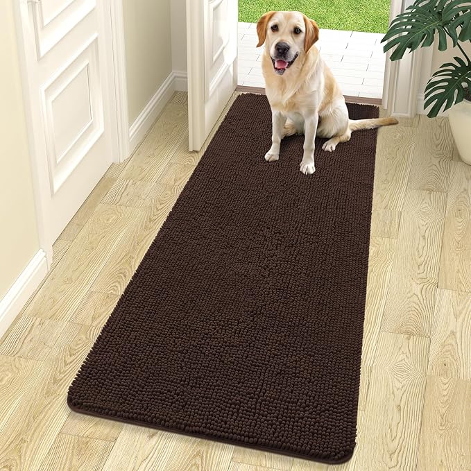 OLANLY Dog Door Mat for Muddy Paws 70x24, Super Absorbent Chenille Mud Mat | Brown, Absorbs Moisture and Dirt, Non-Slip Machine Washable Doormat, Quick-Drying Indoor Entryway Floor Carpet for Dogs