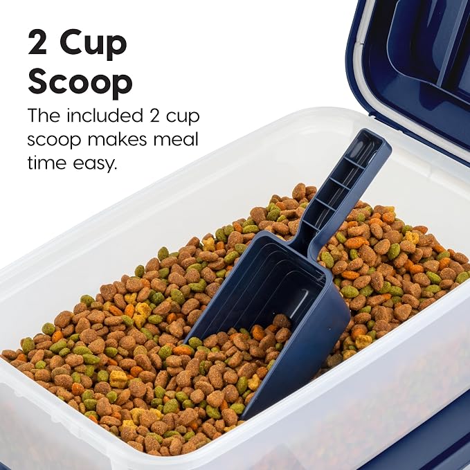 IRIS USA Dog Food Storage Container, 2-Pack, Up to 14 lbs, Navy | Made in the USA, Comes with 2-Cup Sccop, Stacklable, Airtight Seal, BPA-Free, Bird Seed, Cat food, Treats, Keeps Kibble Fresh
