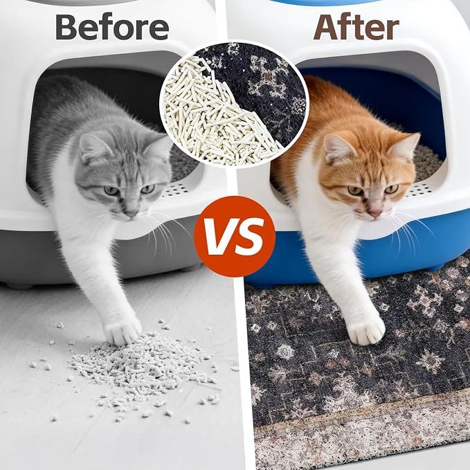 Cat Litter Mat Litter Trapping Mat, 24"x15" Waterproof Urine Proof Litter Box Mat Catcher Mat Non-Slip Washable for Kitty Kitten, Black