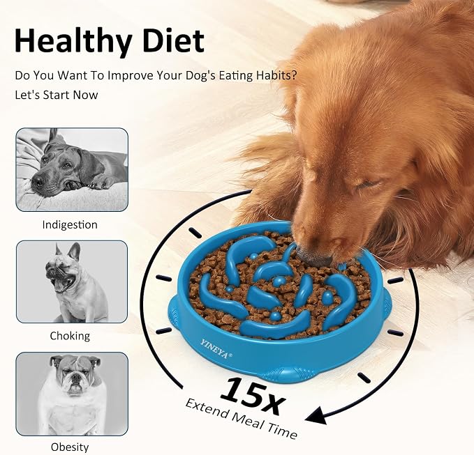YINEYA 4 Cups Slow Feeder Dog Bowls Large Breed, Anti-Choking Pet Supplies, Maze Dog Food Bowl, Puzzle Feeder That Slow Down Eating 2PCS