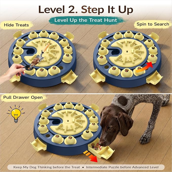 KADTC Dog Puzzle Toy, Large Size, 3 Levels of Step-by-Step Challenge 4 Ways to Play Beginner to Advanced Slow Feeder & Mental Stimulation for Smart Dogs Enrichment Toys