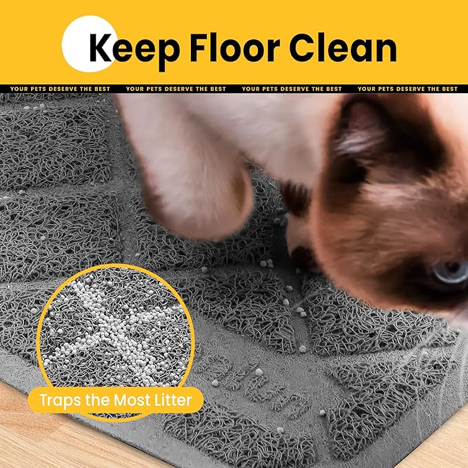 Conlun Cat Litter Mat Litter Trapping Mat, 35" x 23" Premium Durable PVC Grid Mesh with Scatter Control, Non-slip, Less Waste Cat Litter Box Mat, Grey 2 Pack