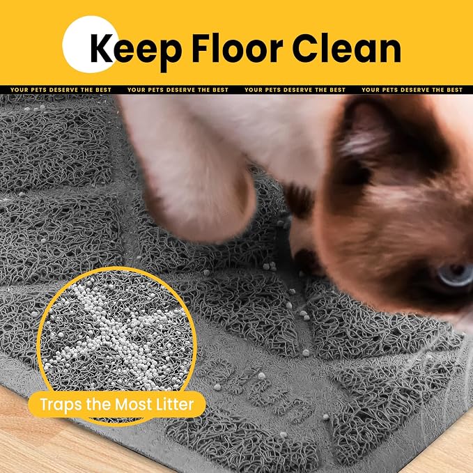 Conlun Cat Litter Mat Litter Trapping Mat, 24" x 17" Premium Durable PVC Grid Mesh with Scatter Control, Non-slip, Less Waste Cat Litter Box Mat, Grey 2 Pack