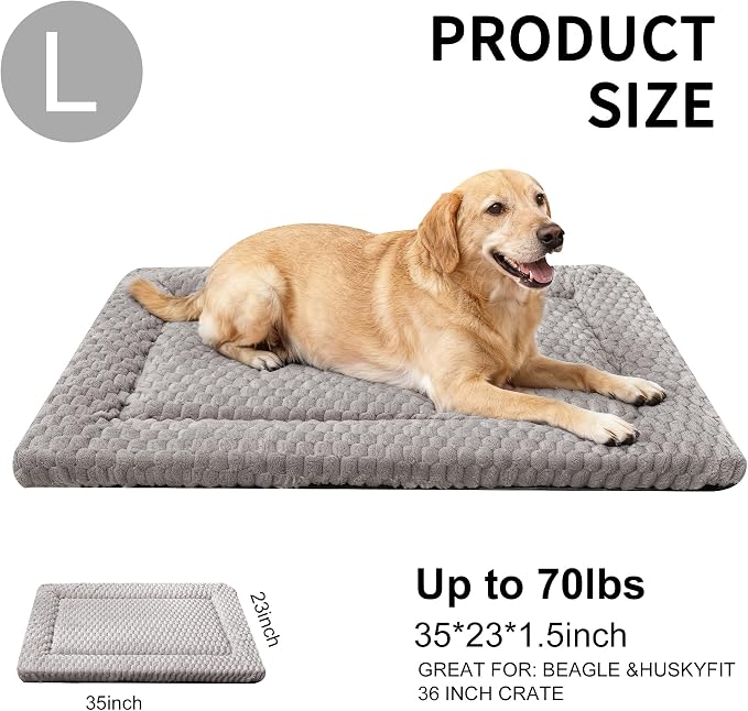 Dog Bed Mat - Dog Crate Pad - Reversible Mat for Pet Comfort - Soft Bed Crate Pads for All Seasons - Durable, Machine Washable Mat for Crates, Travel, and Home (Light Gray, 35" L*23" W*1.5" Th)