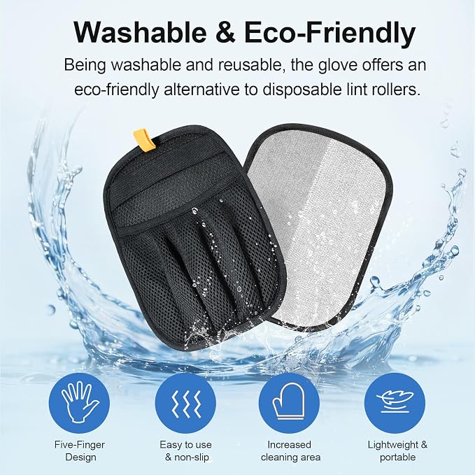2Pcs Pet Hair Removal Gloves Cat & Dog, Electrostatic Reusable Remover Tool | Upgraded washable 5-finger pet hair remover works for laundry, couch, carpet & car seat, easily removes dog and cat fur.
