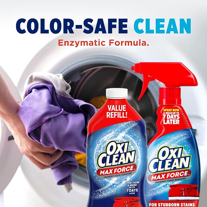 OxiClean Max Force Laundry Stain Remover Spray Refill, 48 fl oz | Spray Now Wash Later, Baby & Kids Stain Remover, Food & Grease Stains, Enzymatic Stain Remover, Color-Safe, Bleach-Free