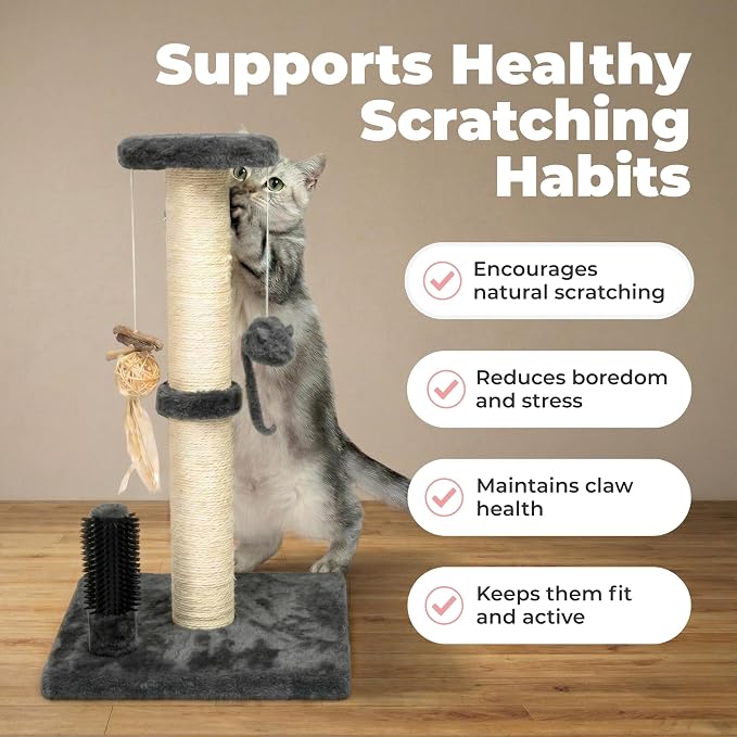 Best Pet Supplies Catify Cat Scratcher, Fun Interactive Scratchers, Posts, Poles, Claw Safe, Furniture Saver Indoor Play Support Natural Cat Behaviors Heavy Duty - Gray Scratching Post - H: 33"