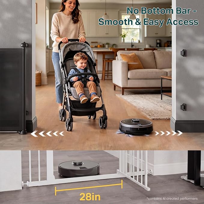 Cumbor 27-40" Retractable Baby Gates for Stairs & Doorways, Hardware Mounted Mesh Dog & Pet Gate, Easy Walk Through, One-Hand Operation, Anti-Crawl Adjustable Safety Gate for Dog, Indoor Outdoor Black