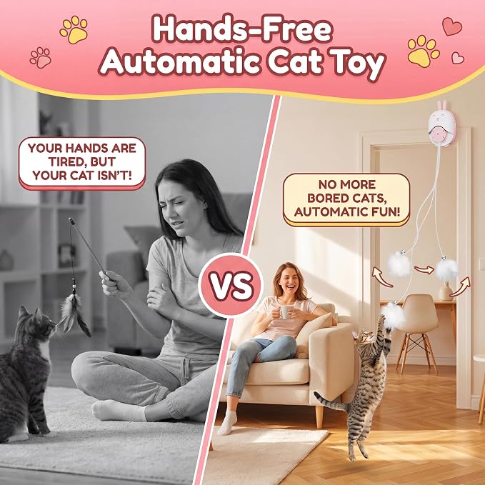 Interactive Cat Toys for Indoor Cats, USB Rechargeable Electric Teaser with Clip, Automatic Cat Toys to Self Play Enrichment Toy for Bored Kittens & Adult Cats (Pink)