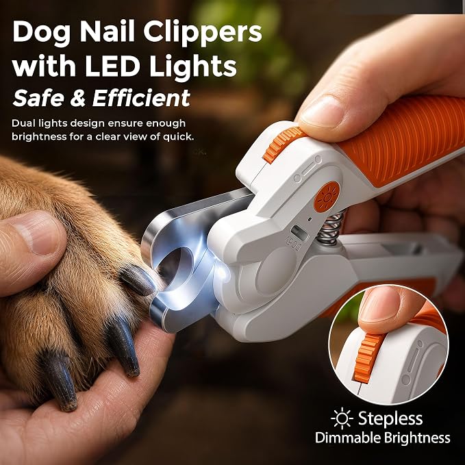 Dog&Cat Nail Clipper with Light, Stainless Steel Blade Nail Trimmer for Pet | Catpick care 2-IN-1 Trimmer Grooming with Built-in File, Stainless Steel Blades, Ideal for Small, Medium & Large Pets, Orange