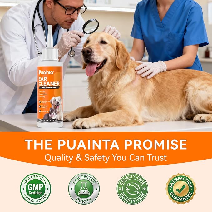 Dog Ear Cleaner Solution - Alcohol-Free Ear Wash with Quantum Silver & Witch Hazel - Soothes Itch, Removes Wax & Odor - Gentle Daily Flush for Dogs & Cats (8 oz) | Vet Formulated Patented Quantum Silver Alcohol-Free Dog & Cat Ear Flush, Soothes Itching...