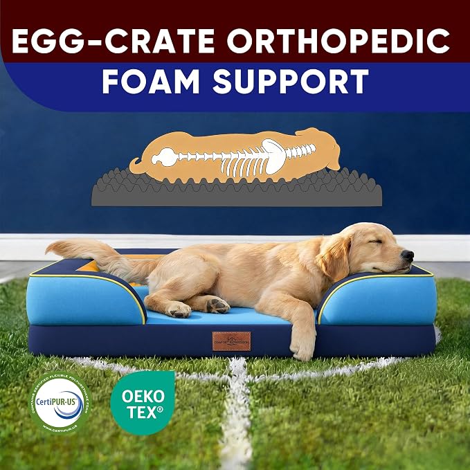 Comfort Expression Orthopedic Dog Bed for Extra Large Dogs with Bolster | Waterproof Dog Couch Bed with Washable Cover & Non-Slip Bottom, Supportive Egg Crate Foam XL Pet Bed, 45x35 Inch