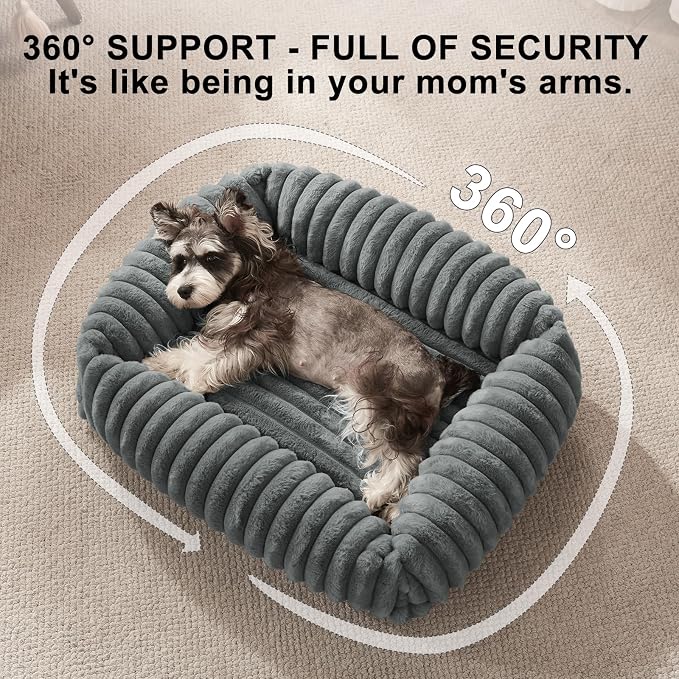 FURTIME Dog Bed for Small Dogs, Washable Orthopedic Dog Cat Bed with Removable Cover, Rectangle Soft Calming Sleeping Puppy Bed Durable Pet Cuddler with Anti-Slip Bottom, Grey, S (20"x19"x6")