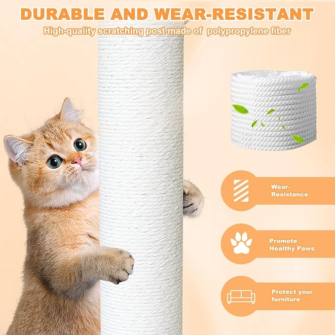 46" Indoor&Outdoor Cat Tower,Weatherproof Cat Condo with Scratching Posts | Khaki Cat Apartment with Waterproof PE Panels&PVC Tubes,Equipped with Polypropylene Scratching Ropes,Sturdy and Durable CTT-9
