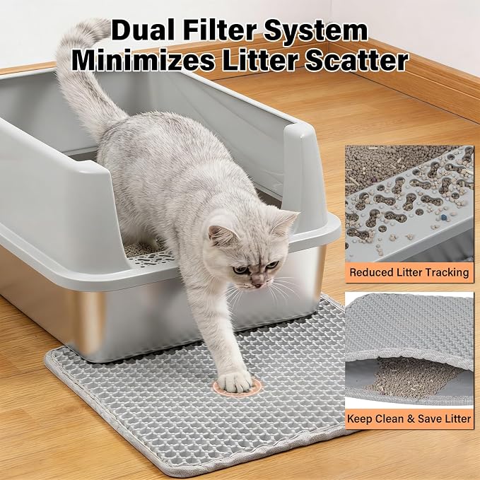 Stainless Steel Litter Box with Lid,Low Entry Cat Litter Box | Metal Kitty Litter Box for Small to Medium Cats,Non-Stick,Anti-Leakage,Easy to Clean,Include Scoop and Mat