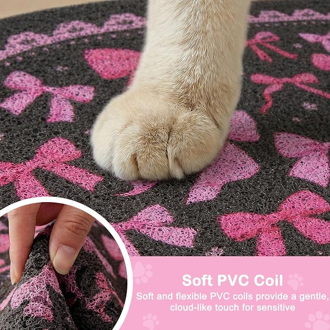 Bienbee Cat Litter Mat, 24" x 15" Litter Box Mat Rug with Non-Slip Bottom,Urine and Water Proof, Easy to Clean Cat Supplies Essentials for Indoor Kitty Kitten Floor, Pink Bow M