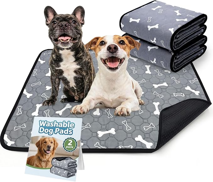BAEJMJK Washable Dog Pee Pads, Reusable Dog Crate Mats Puppy Training Pads, 4-Layer Super Absorbent Waterproof Non-Slip Leak-Proof Ideal for Potty, Crate, Playpen & Travel(20"x28",Gray 2-Pack)
